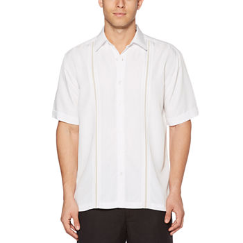 Cubavera Pick Stitch Panel Mens Regular Fit Short Sleeve Panel Button-Down Shirt