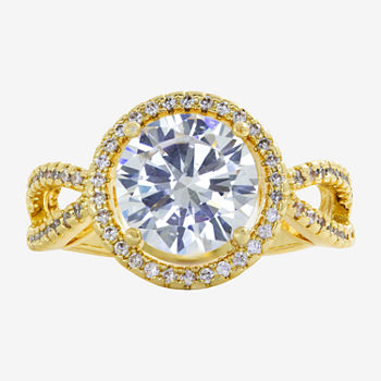 Sparkle Allure Cubic Zirconia 14K Gold Over Brass Round Halo Engagement Ring