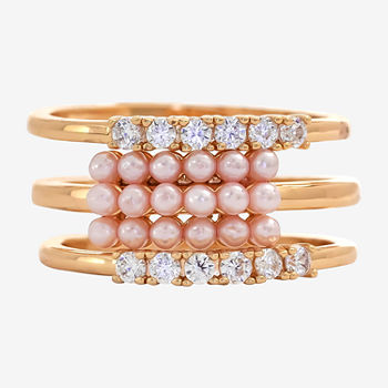 Sparkle Allure 3-pc. Cubic Zirconia Simulated Pearl 18K Rose Gold Over Brass Ring Sets