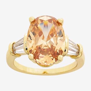 Sparkle Allure Cubic Zirconia 14K Gold Over Brass Oval Solitaire Cocktail Ring