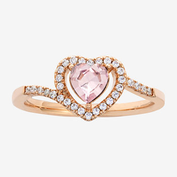 Sparkle Allure Crystal 18K Rose Gold Over Brass Heart Halo Cocktail Ring