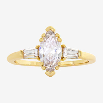 Sparkle Allure Cubic Zirconia 14K Gold Over Brass 3-Stone Side Stone Engagement Ring
