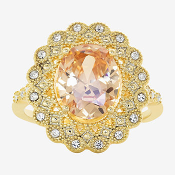 Sparkle Allure Cubic Zirconia 14K Gold Over Brass Oval Cocktail Ring