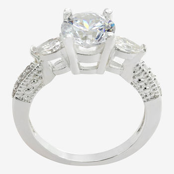 Sparkle Allure Cubic Zirconia Pure Silver Over Brass Round 3-Stone Side Stone Engagement Ring