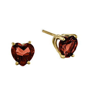 Genuine Red Garnet 14K Yellow Gold Heart-Shaped Earrings