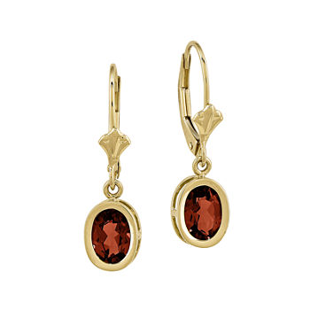 Genuine Red Garnet 14K Yellow Gold Oval Drop Earrings