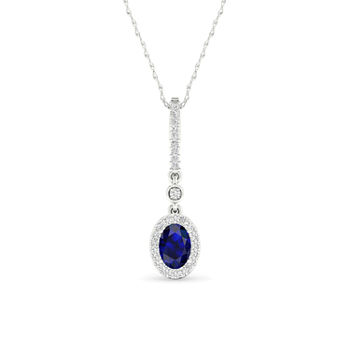 Womens Diamond Accent Genuine Blue Sapphire 10K Gold Pendant Necklace