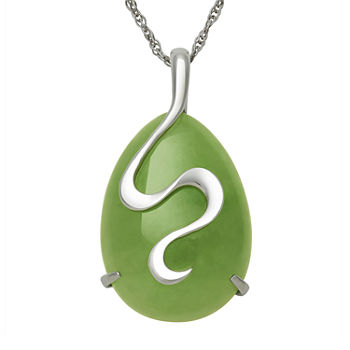 Sterling Silver Swirl Dyed Drop Jade Pendant Necklace