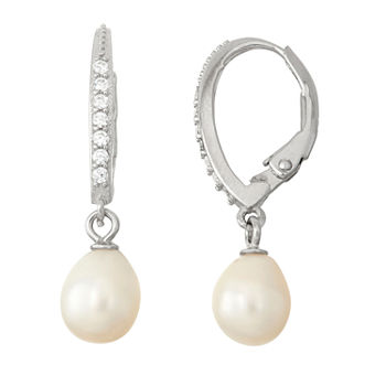 White Cultured Freshwater Pearl & Lab-Created White Sapphire Sterling Silver Earrings