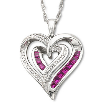 Lab-Created Ruby & Diamond-Accent Heart Pendant  Necklace