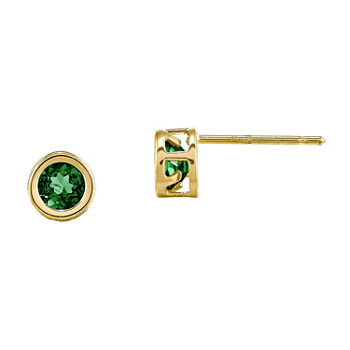 Genuine Emerald 14K Yellow Gold Stud Earrings