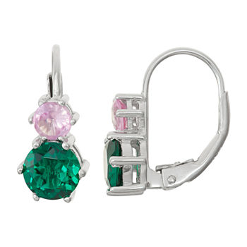 Lab-Created Emerald & White Sapphire Sterling Silver Leverback Earrings