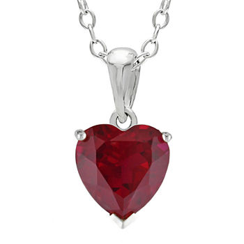 Heart-Shaped Lab-Created Ruby Sterling Silver Pendant Necklace