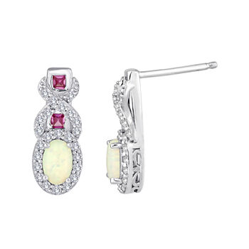 Lab-Created Opal, Pink and White Sapphire Twist Earrings
