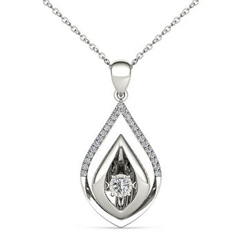 Love in Motion Womens 1/7 CT. T.W. Genuine White Diamond 10K Gold Pear Pendant
