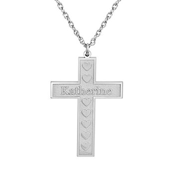 Personalized Womens 10K Gold Heart Cross Name Pendant Necklace