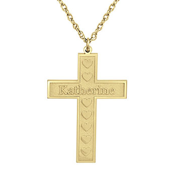 Personalized Womens 24K Gold Over Silver Heart Cross Name Pendant Necklace