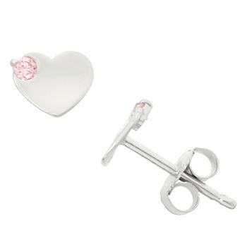 Pink Cubic Zirconia Sterling Silver 6.9mm Heart Stud Earrings