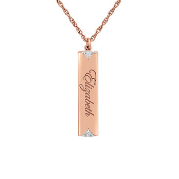 Personalized Name Womens Diamond Accent Genuine White Diamond 14K Gold Bar Pendant Necklace