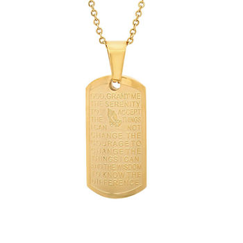 Steeltime Serenity Prayer Mens 18K Gold Stainless Steel Dog Tag Pendant Necklace