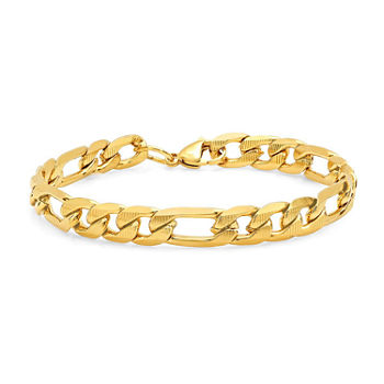 Steeltime 18K Gold Over Stainless Steel 8 1/2 Inch Figaro Chain Bracelet