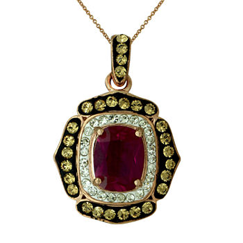 14K Rose Gold Over Silver Red Crystal Pendant