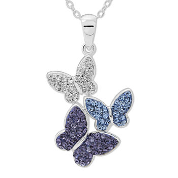 Crystal Butterflies Sterling Silver Pendant Necklace