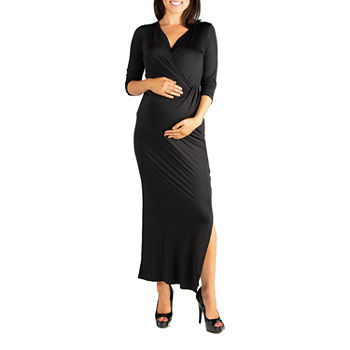 24/7 Comfort Apparel Maternity 3/4 Sleeve Maxi Dress