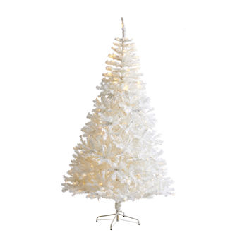 Nearly Natural 7 1/2 Foot White Artificial Christmas Tree With 1380 Bendable Branches And 400 Clear Led Lights Pine Pre-Lit Christmas Tree