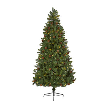 Nearly Natural 7 1/2 Foot 7.5ft. Rocky Mountain Spruce Artificial Christmas Tree With Pinecones And 400 Clear Led Lights Spruce Pre-Lit Christmas Tree
