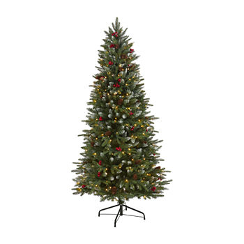 Nearly Natural 6 Foot 6ft. Snow Tipped Portland Spruce Artificial Christmas Tree With Frosted Berries And Pinecones With 300 Clear Led Lights Spruce Pre-Lit Christmas Tree