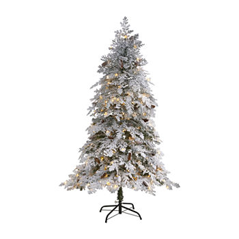 Nearly Natural 6 Foot 6ft. Flocked Montana Down Swept Spruce Artificial Christmas Tree With 250 Clear Led Lights Spruce Pre-Lit Flocked Christmas Tree