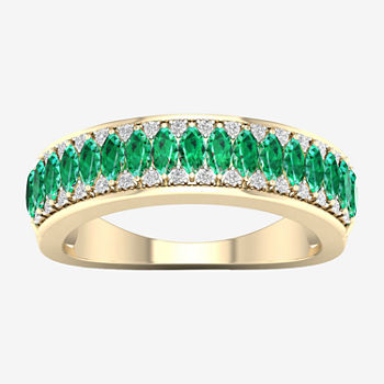 Genuine Green Emerald 10K Gold Band