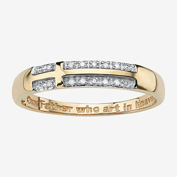 Mens Diamond Accent Genuine White Diamond 10K Gold Cross Fashion Ring
