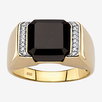 Mens Genuine Black Onyx 18K Gold Over Silver Fashion Ring
