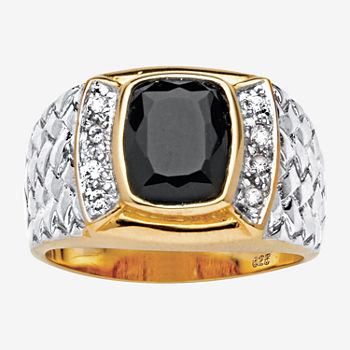 Mens Black Onyx 18K Gold Over Silver Fashion Ring