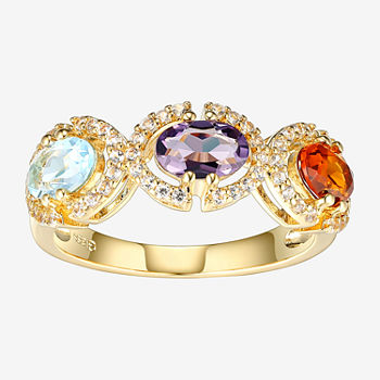 Womens Multi Color Stone 18K Gold Over Silver Cluster Cocktail Ring