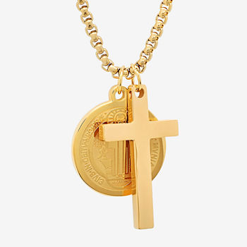 Steeltime Mens 18K Gold Over Stainless Steel Cross Pendant Necklace