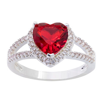 Sparkle Allure Cubic Zirconia Pure Silver Over Brass Heart Halo Engagement Ring