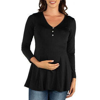24/7 Comfort Apparel Maternity Womens Henley Neck Long Sleeve Tunic Top