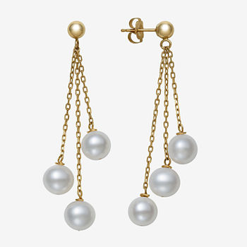 White Cultured Freshwater Pearl 10K Gold Ball Drop Earrings