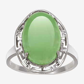 Womens Genuine Green Jade Sterling Silver Cocktail Ring