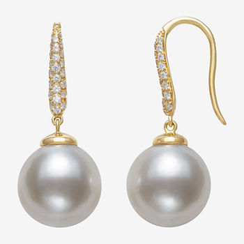 White Cultured Freshwater Pearl & 1/5 CT. T.W. Genuine Diamond 10K Gold Drop Earrings