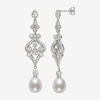White Cultured Freshwater Pearl Sterling Silver Chandelier Earrings