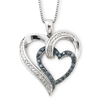 1/10 CT. T.W. Color-Enhanced Blue Diamond Heart Pendant Necklace