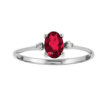 Oval Lab Create Ruby and Diamond-Accent Birthstone Ring in 14K White Gold