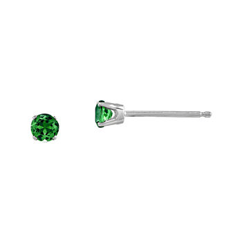 3mm Round Genuine Emerald 14K White Gold Earrings