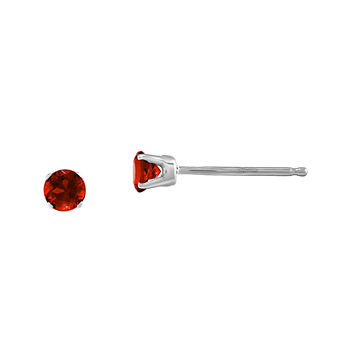 3mm Round Lab Created Ruby Earring in 14K White Gold