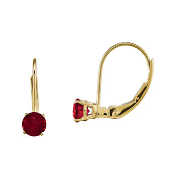 Lab-Created Ruby 14K Yellow Gold Leverback Earrings