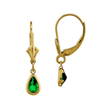 Genuine Emerald 14K Yellow Gold Pear Drop Earrings